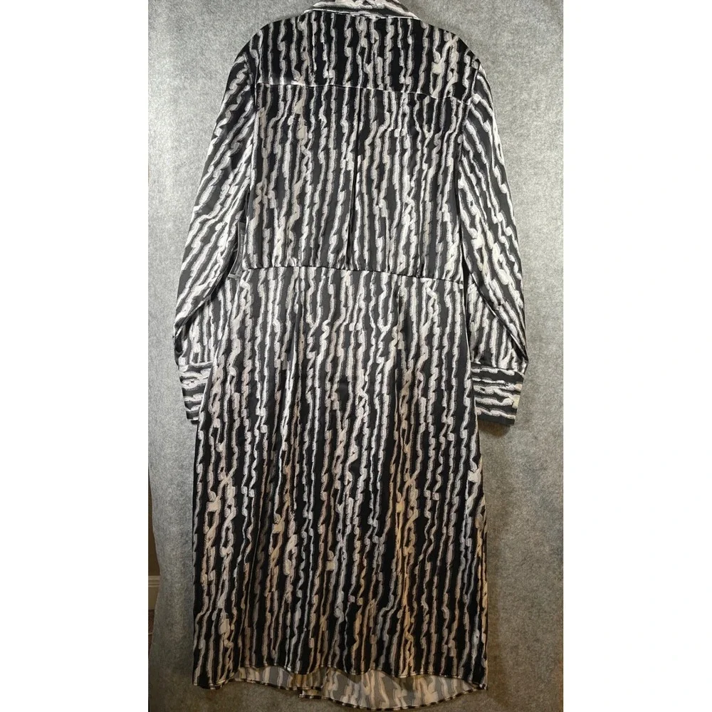 Worthington Womens XL Black White Abstract Stripe Tie Waist Midi Shirt Dress NWT